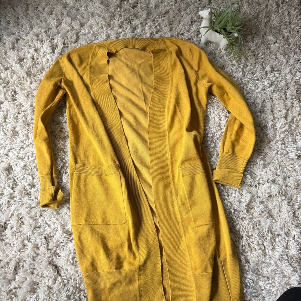 Merokeety Mustard Yellow Knit long fashion, cute cardigan Sweater